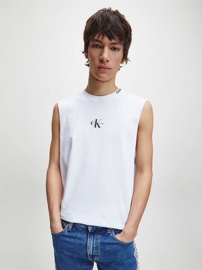 Calvin Klein Ruhák HU738910 | Calvin Klein Monogram Logo Férfi Trikó Világos Fehér
